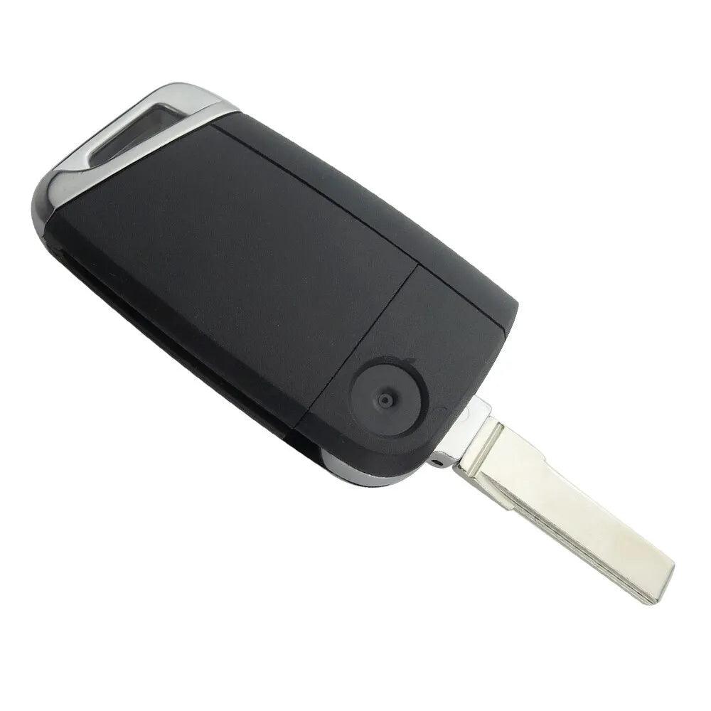 VOLKSWAGEN SKODA SEAT OEM 3 BUTTON FLIP REMOTE KEY FOB CASE HU66 / HU162T - Chrome End.