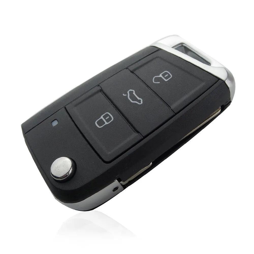 VOLKSWAGEN SKODA SEAT OEM 3 BUTTON FLIP REMOTE KEY FOB CASE HU66 / HU162T - Chrome End.