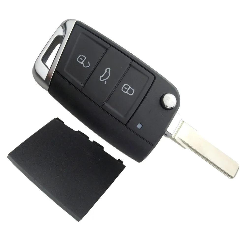 VOLKSWAGEN SKODA SEAT OEM 3 BUTTON FLIP REMOTE KEY FOB CASE HU66 / HU162T - Chrome End.