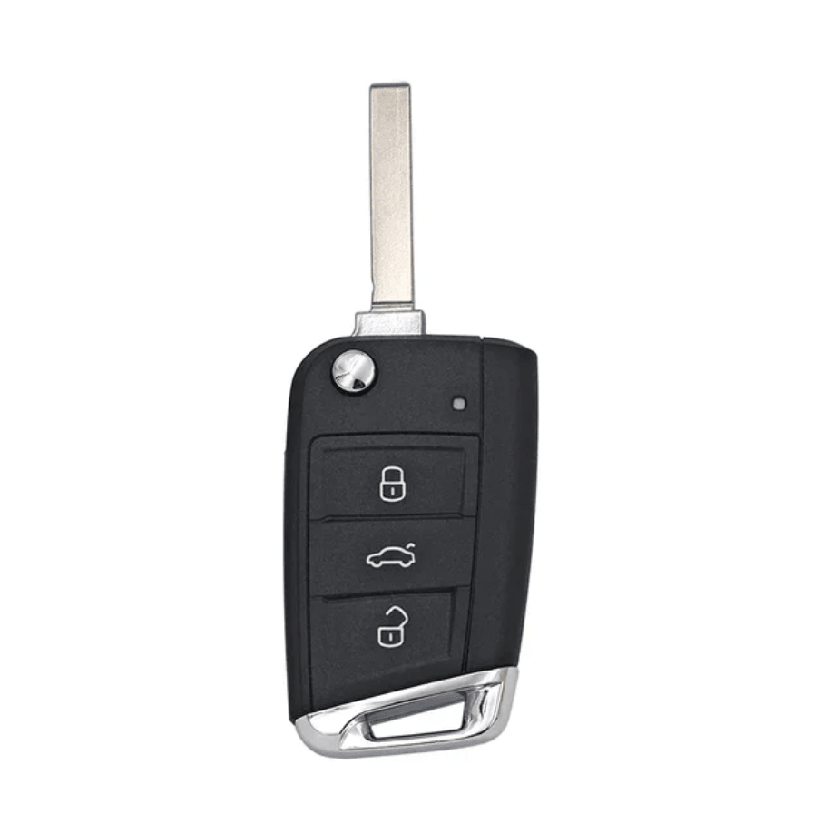 VOLKSWAGEN SKODA SEAT OEM 3 BUTTON FLIP REMOTE KEY FOB CASE HU66 / HU162T - Chrome End.